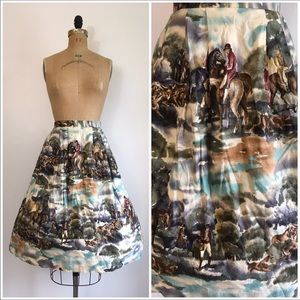 Vintage Equestrian Novelty Print Skirt Horses